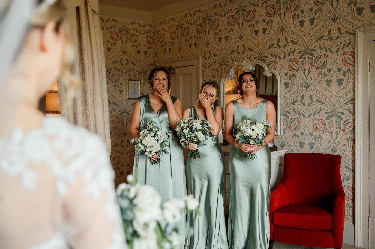 Hodsock Priory Wedding Photographer - Nottinghamshire Wedding Photography - Bridesmaids - Reveal - First Look